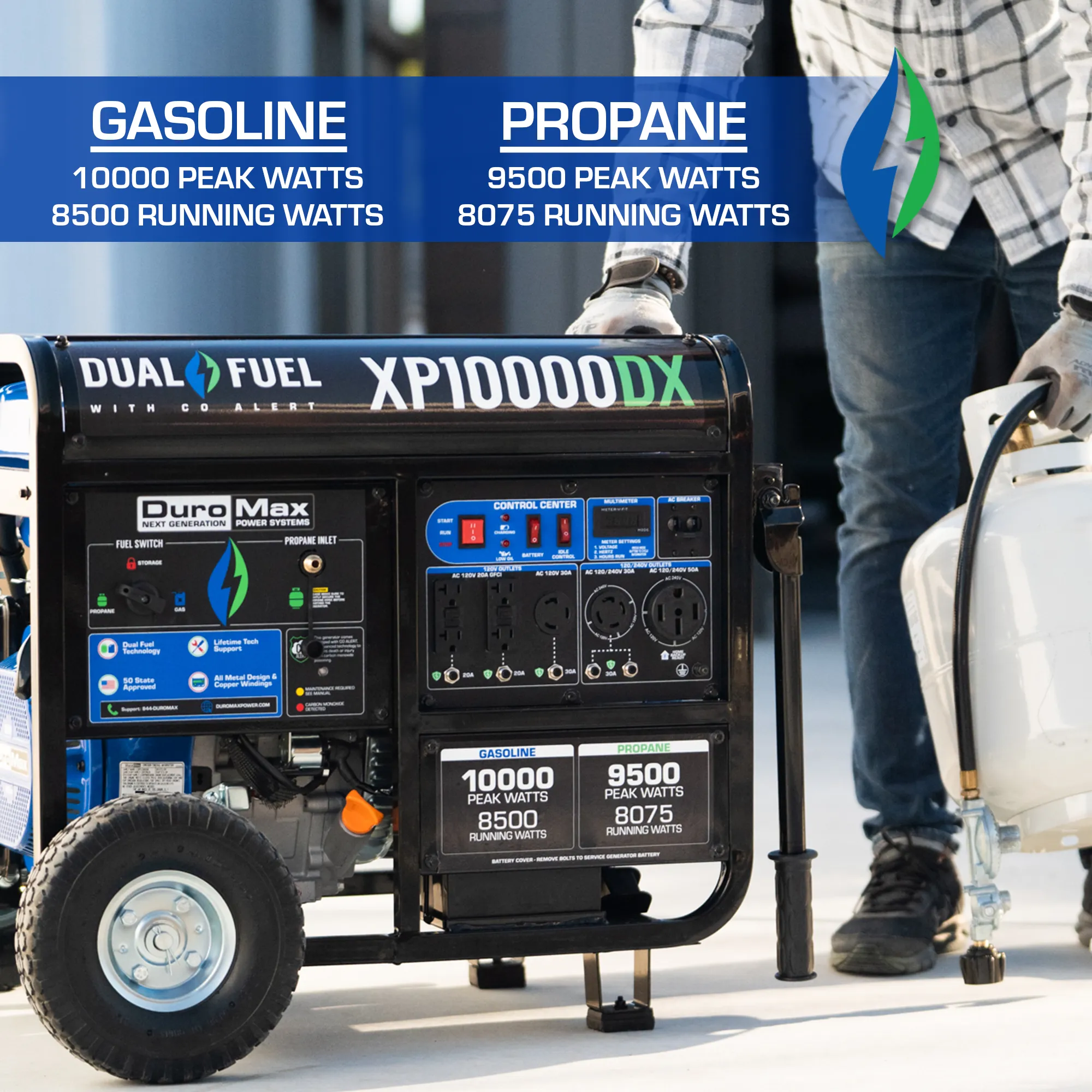 10,000 Watt Dual Fuel Portable Generator w/ CO Alert
