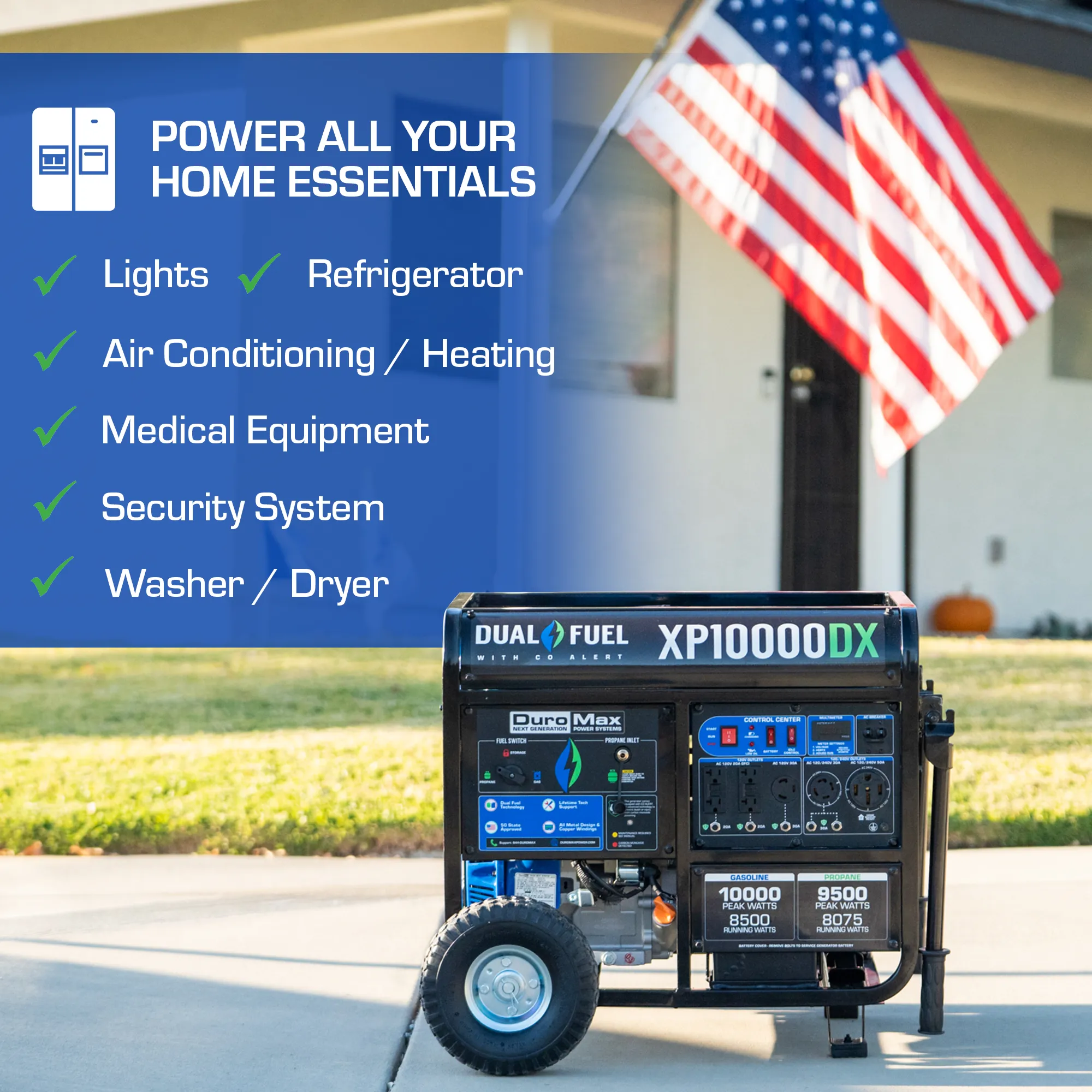 10,000 Watt Dual Fuel Portable Generator w/ CO Alert