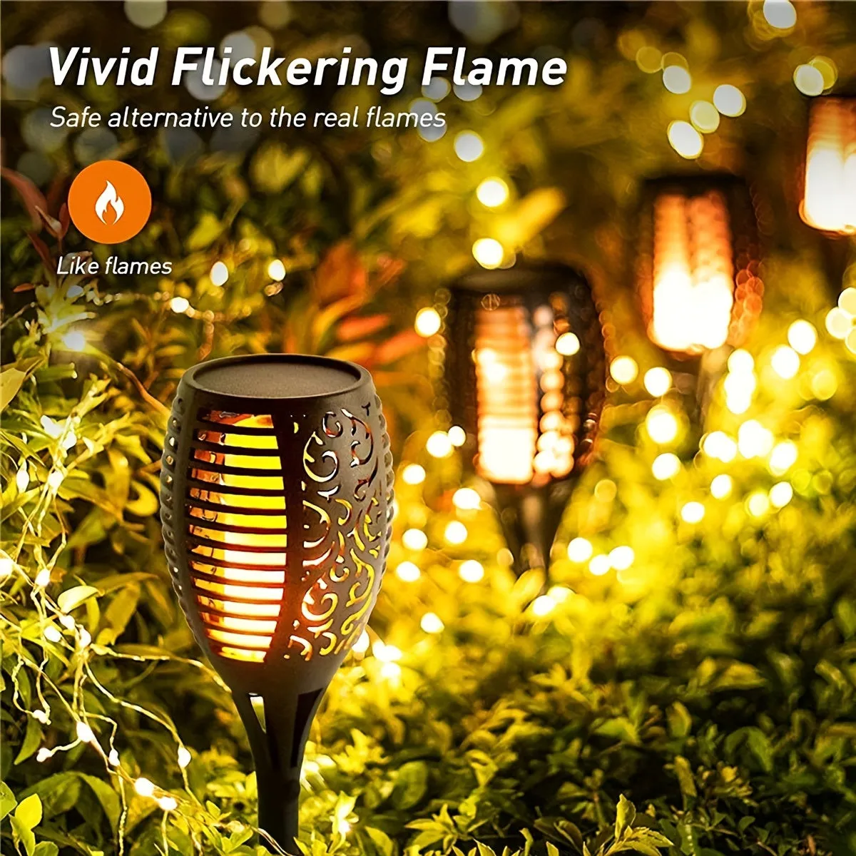 12LED Solar Flame Torch Light Waterproof