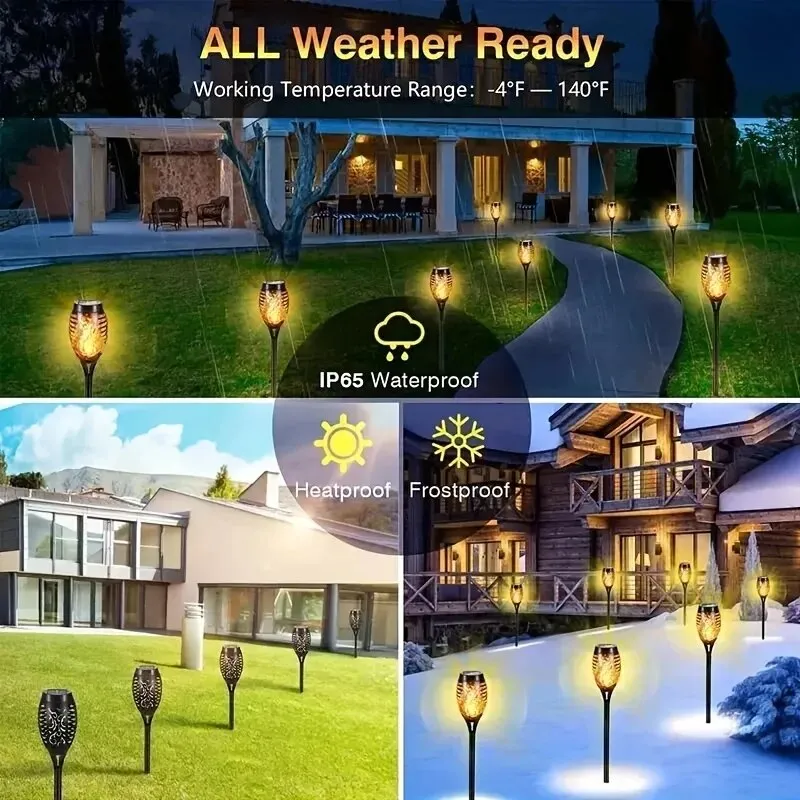 12LED Solar Flame Torch Light Waterproof