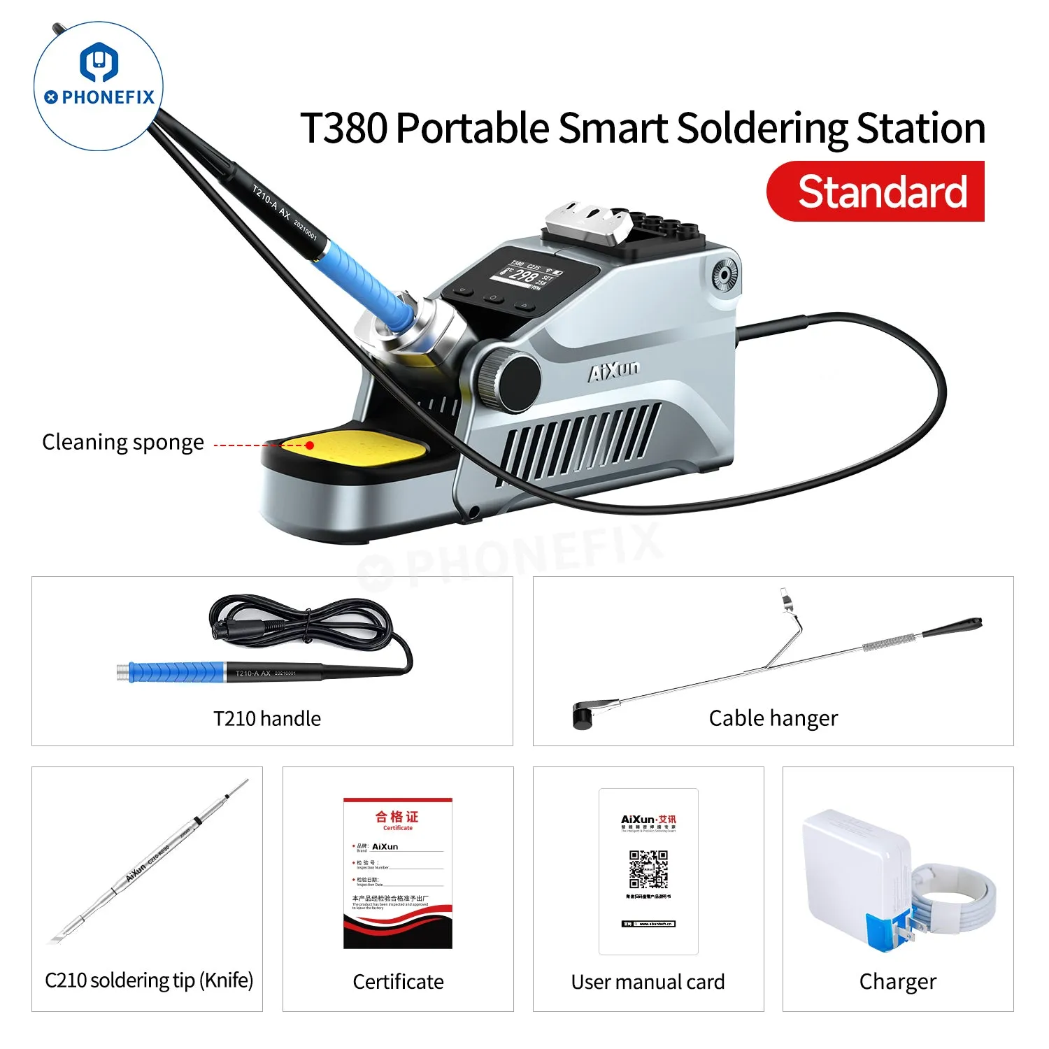 AIXUN T380 Portable Soldering Station Supports C210 C115 Iron Tips