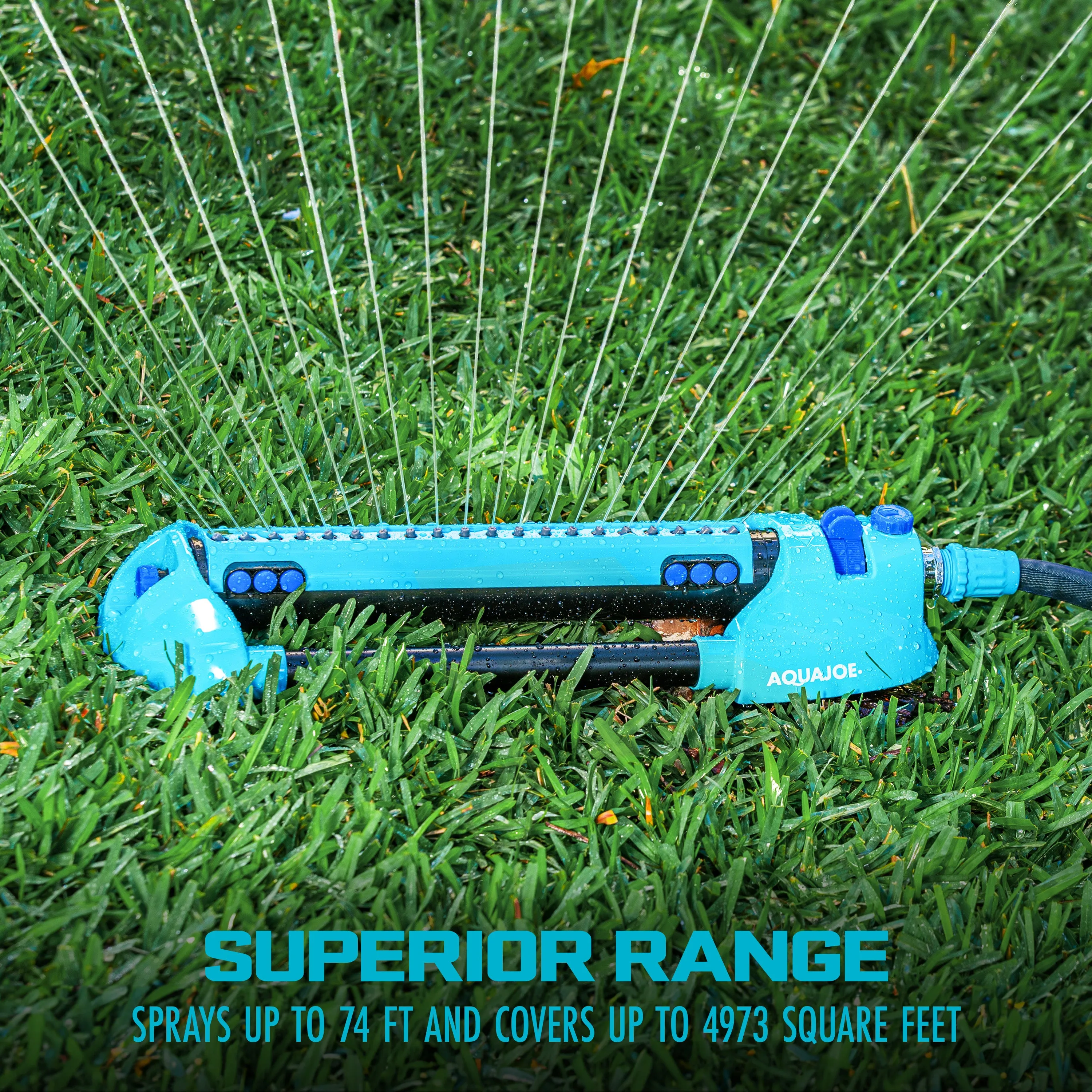 Aqua Joe AJ-OMS20-BRS Indestructible Metal Base Oscillating Sprinkler | Customizable Coverage | 4973 sq ft Max Coverage