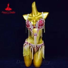 Belly Dance Performance Bra Suit for Women Customsized Senior AB Stones Bra belt 2pcs Adult Children Oriental Dancing Bra Suit