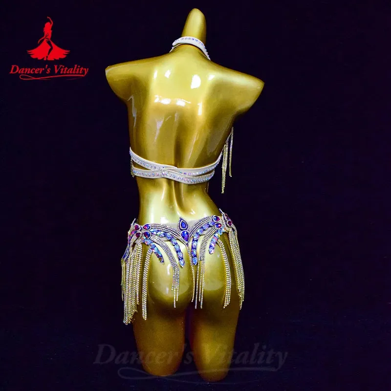 Belly Dance Performance Bra Suit for Women Customsized Senior AB Stones Bra belt 2pcs Adult Children Oriental Dancing Bra Suit