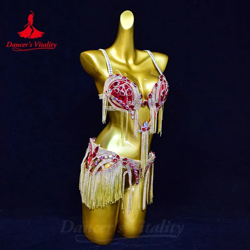 Belly Dance Performance Bra Suit for Women Customsized Senior AB Stones Bra belt 2pcs Adult Children Oriental Dancing Bra Suit