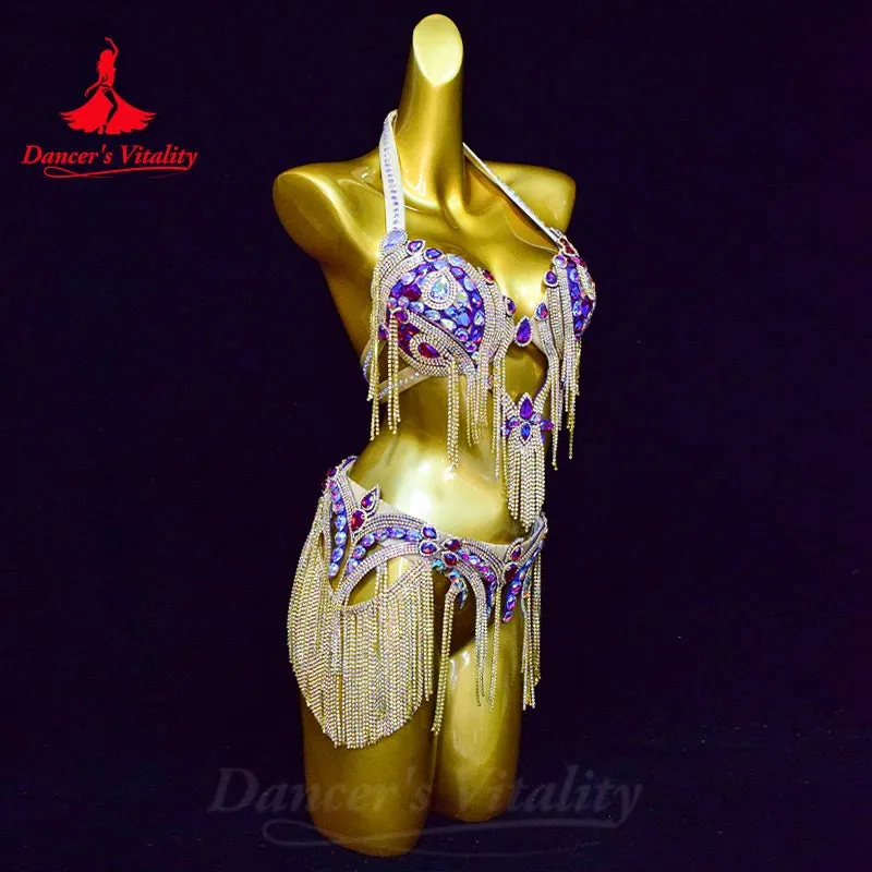 Belly Dance Performance Bra Suit for Women Customsized Senior AB Stones Bra belt 2pcs Adult Children Oriental Dancing Bra Suit