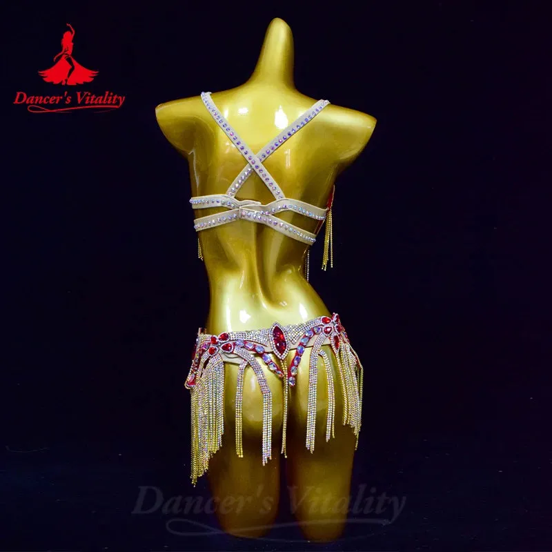Belly Dance Performance Bra Suit for Women Customsized Senior AB Stones Bra belt 2pcs Adult Children Oriental Dancing Bra Suit