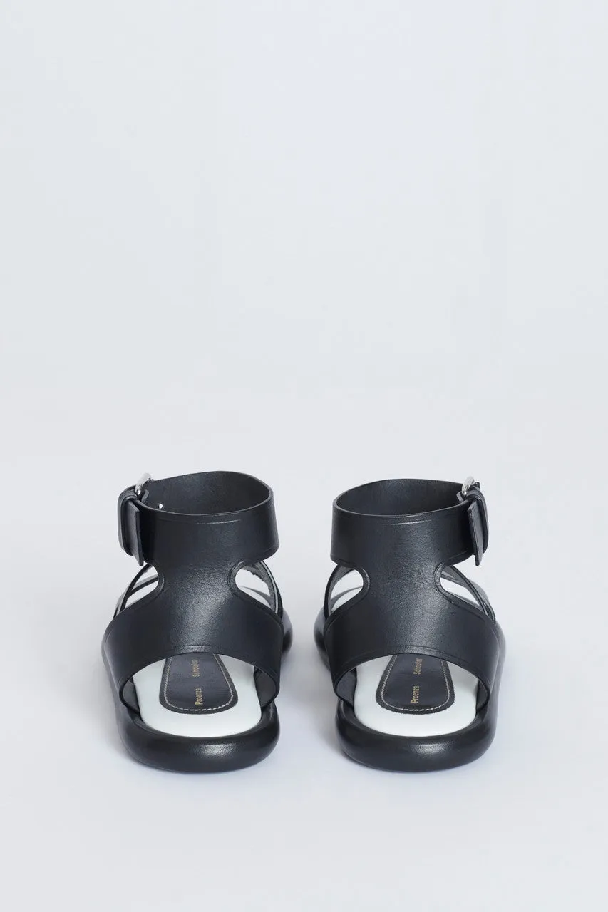 Black Leather Thick Strap Preowned Gladiator Sandals