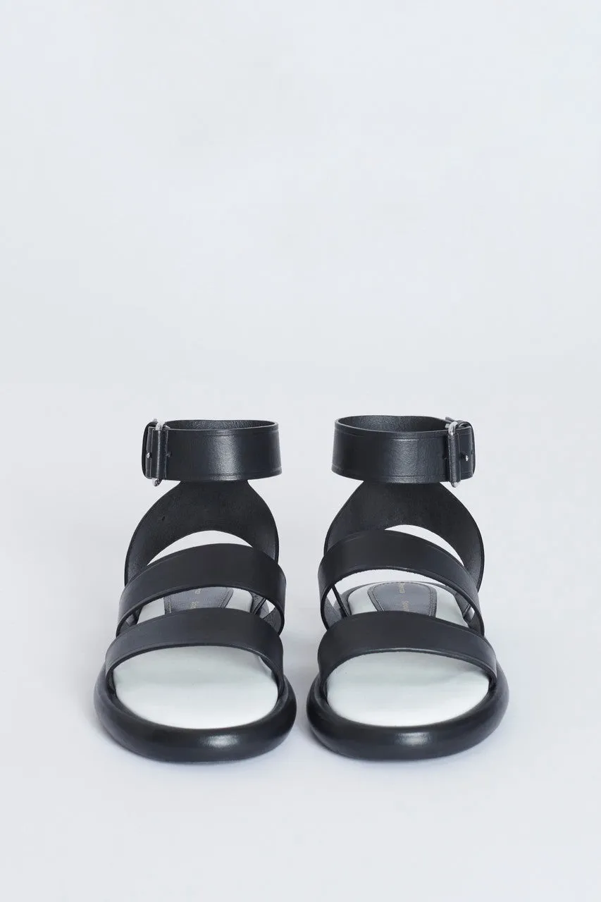 Black Leather Thick Strap Preowned Gladiator Sandals