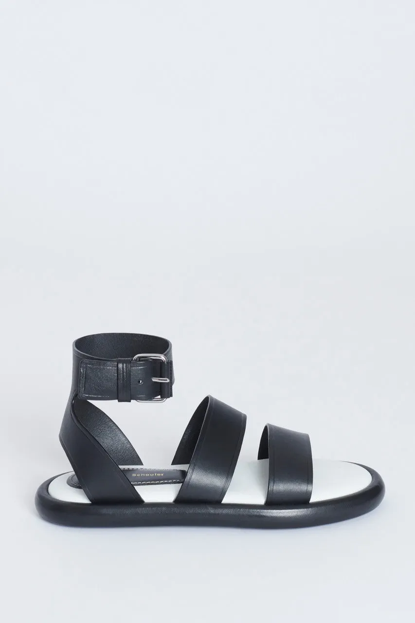 Black Leather Thick Strap Preowned Gladiator Sandals