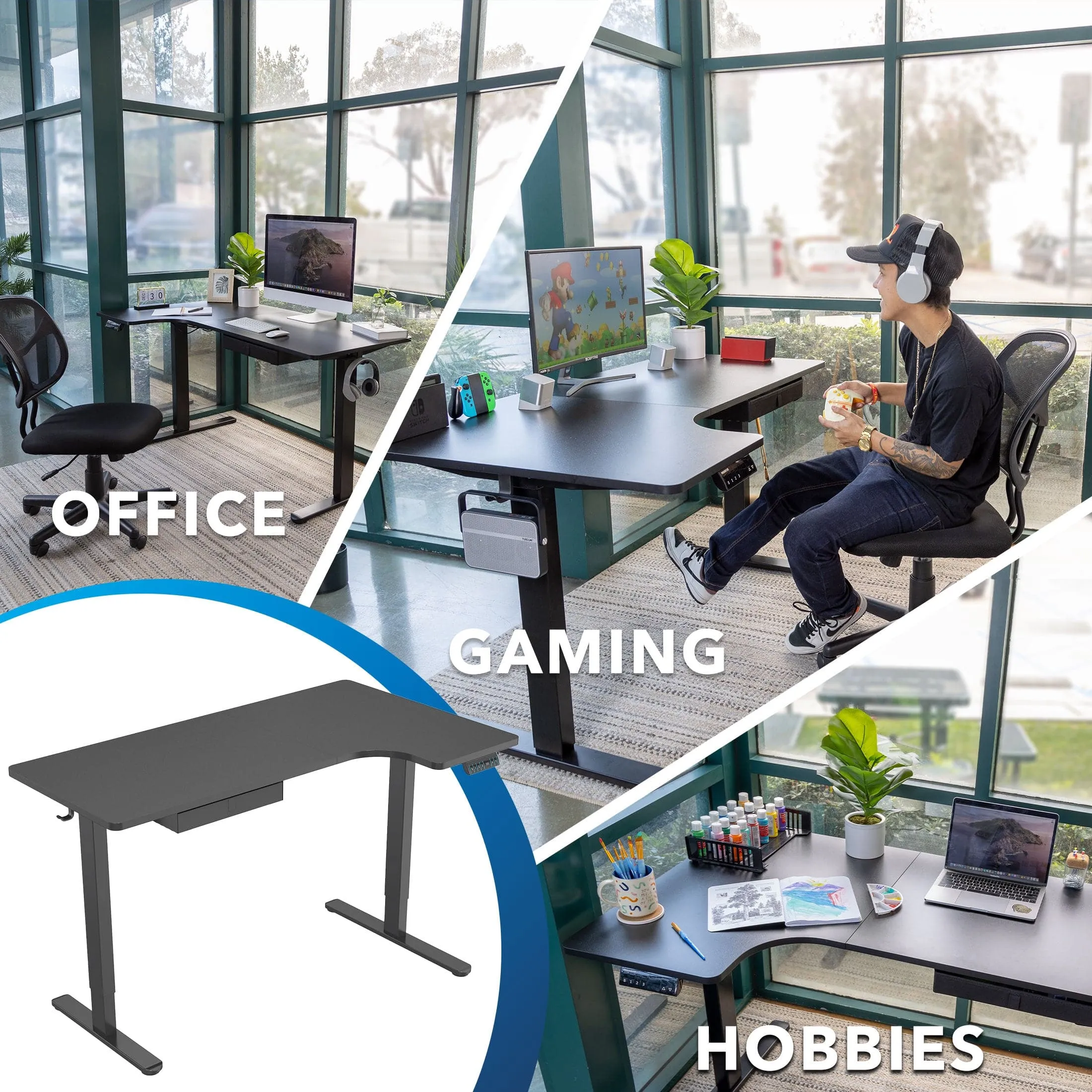 Electric Height Adjustable L Shaped Standing Desk