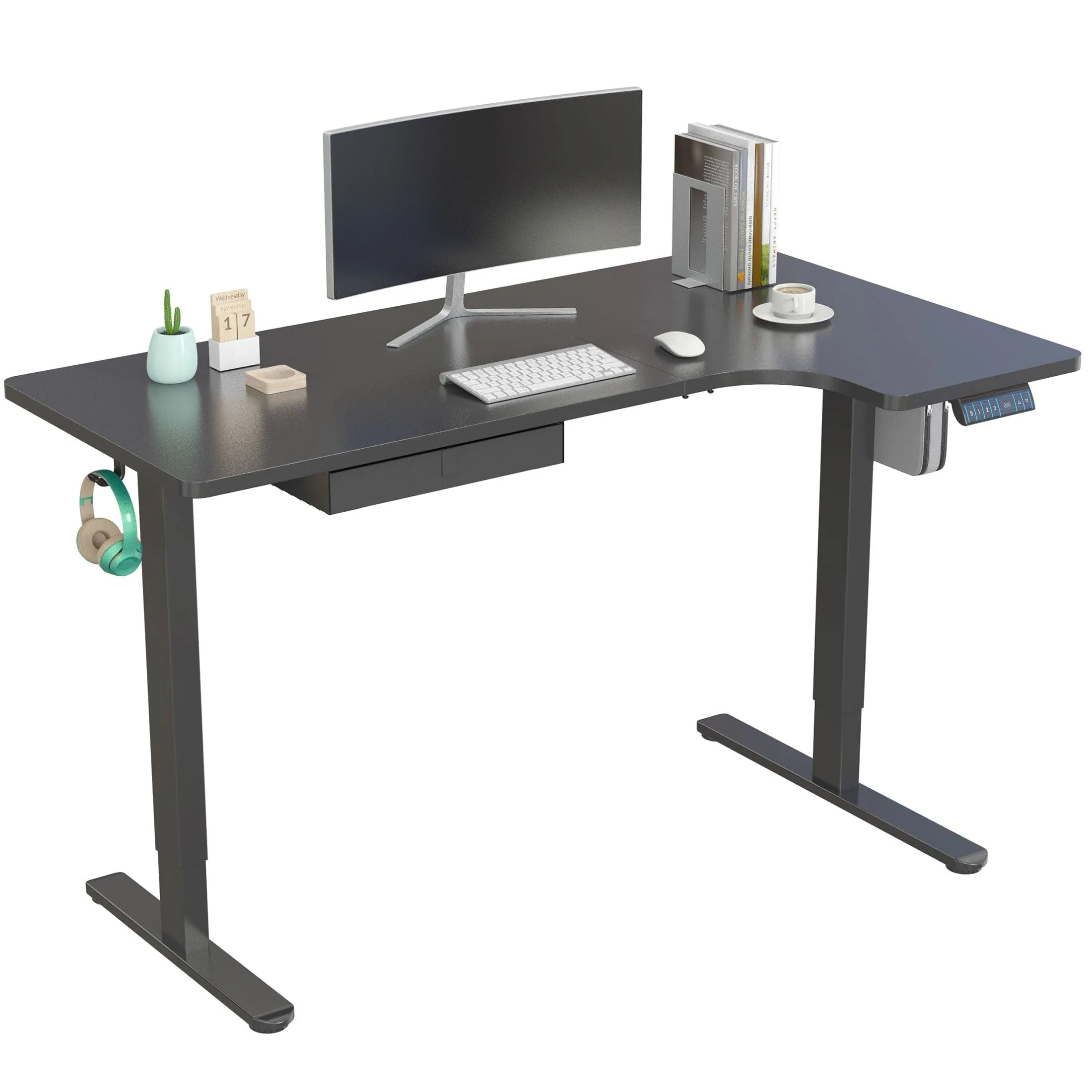 Electric Height Adjustable L Shaped Standing Desk