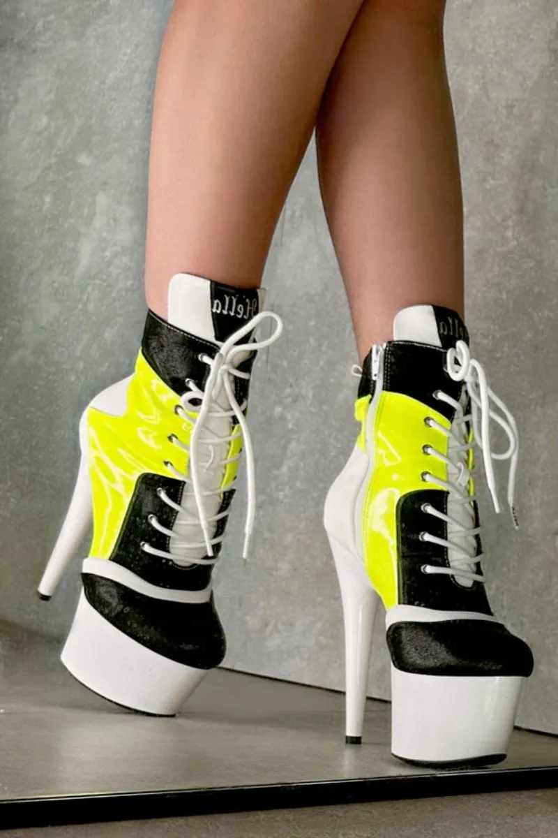 Hella Heels EmpireKicks 7inch Ankle Boots - Atomic Neon Yellow