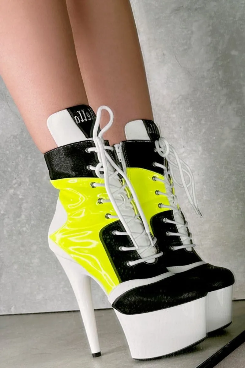 Hella Heels EmpireKicks 7inch Ankle Boots - Atomic Neon Yellow