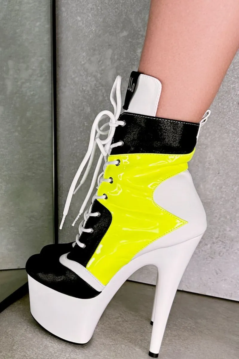 Hella Heels EmpireKicks 7inch Ankle Boots - Atomic Neon Yellow