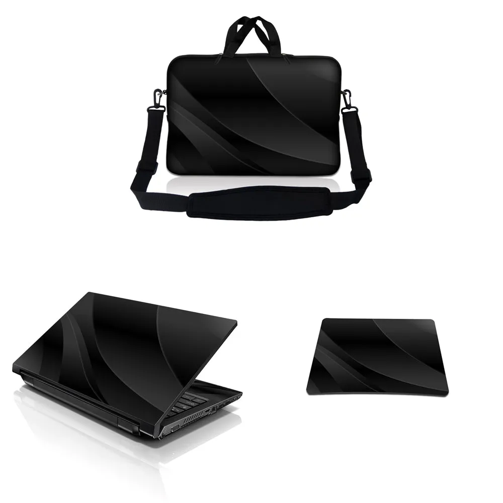 Laptop Notebook Sleeve Carrying Case with Carry Handle and Shoulder Strap with Matching Skin Decal and Mouse Pad – Twilight Grey Black