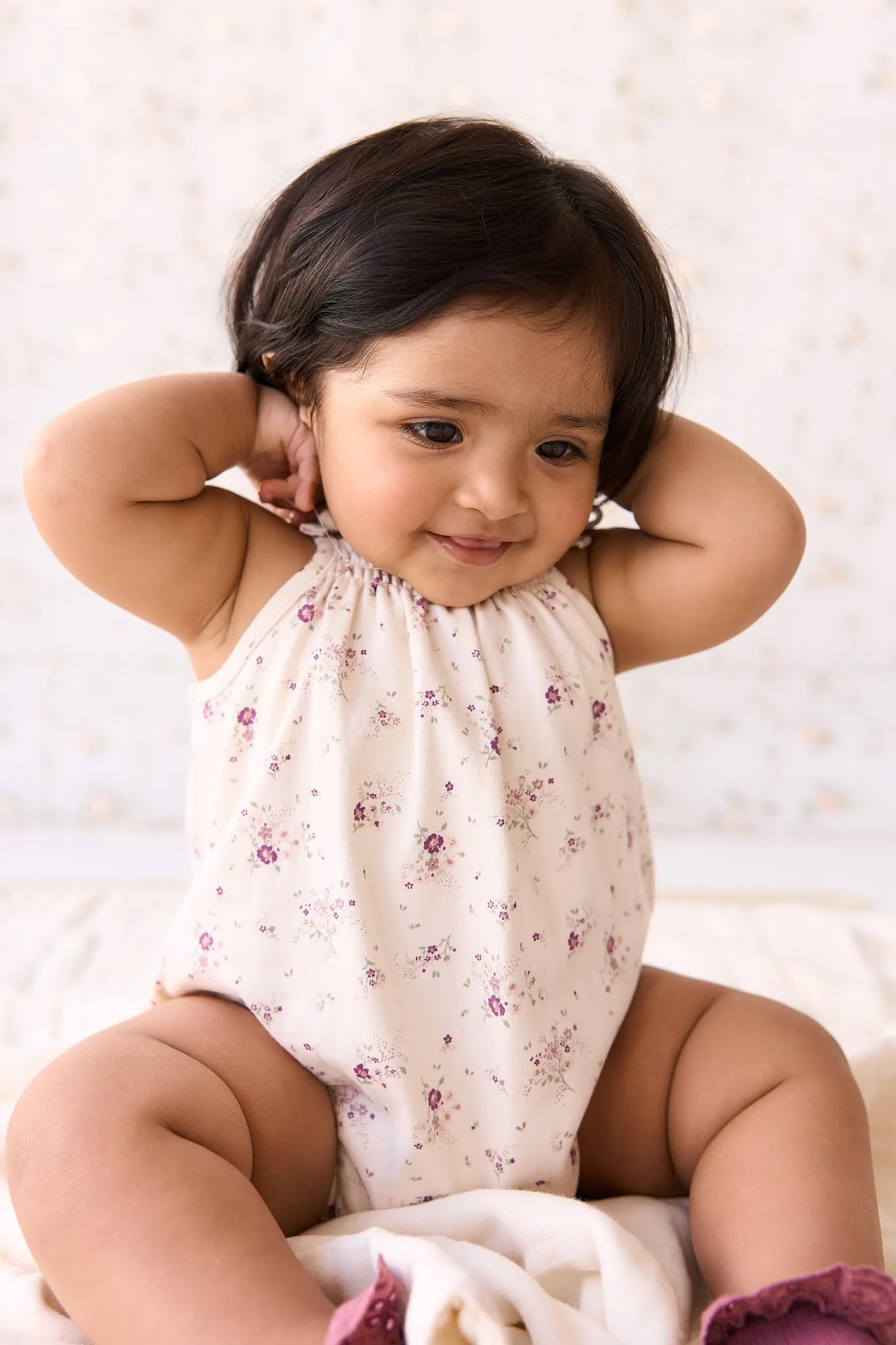 Organic Cotton Cassie Playsuit - Sweet William Floral Natural
