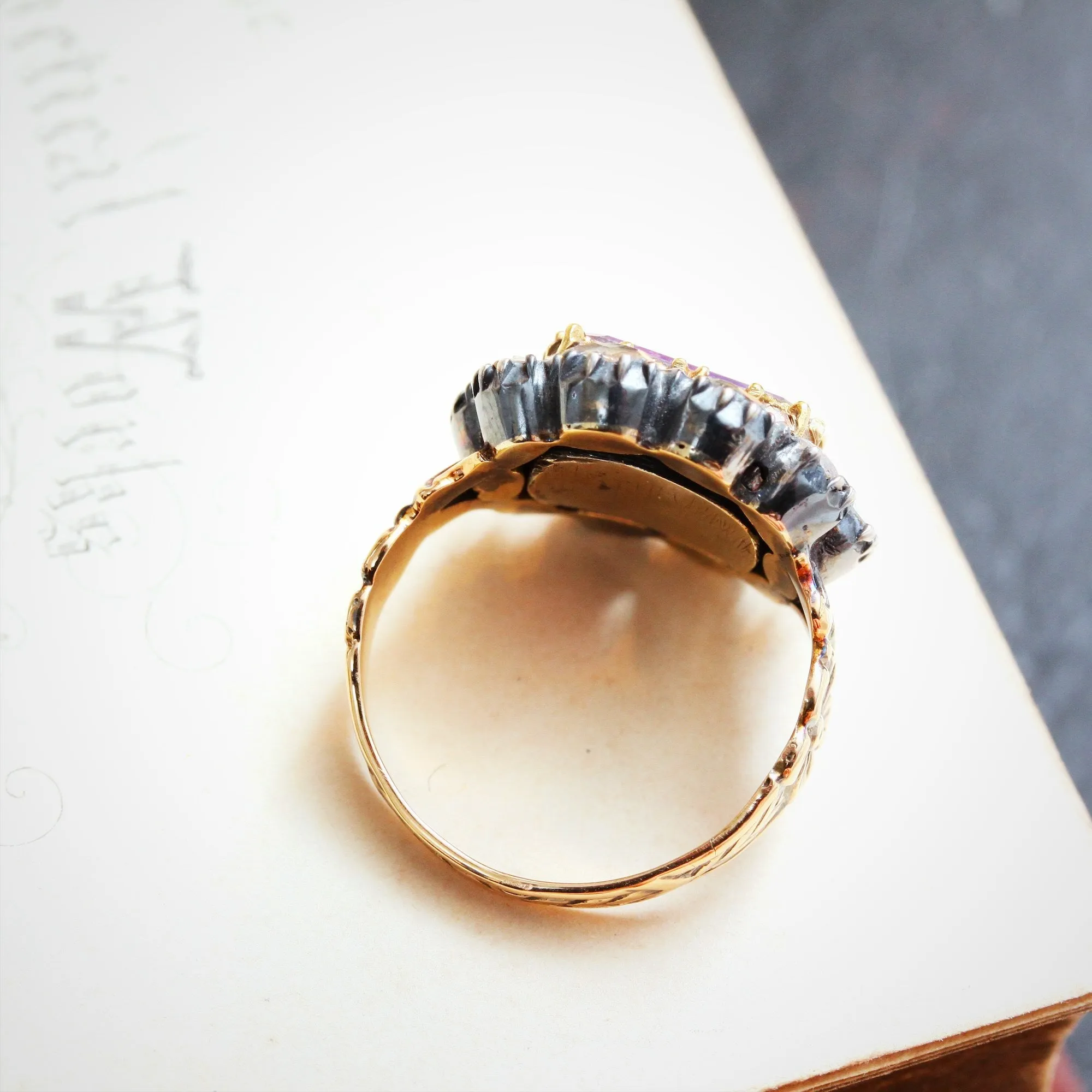 Prized Rare Antique Georgian Rose Amethyst and Diamond Ring
