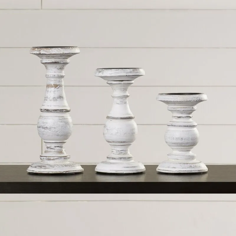 Southmo 3 Piece Wood Tabletop Candlestick Set
