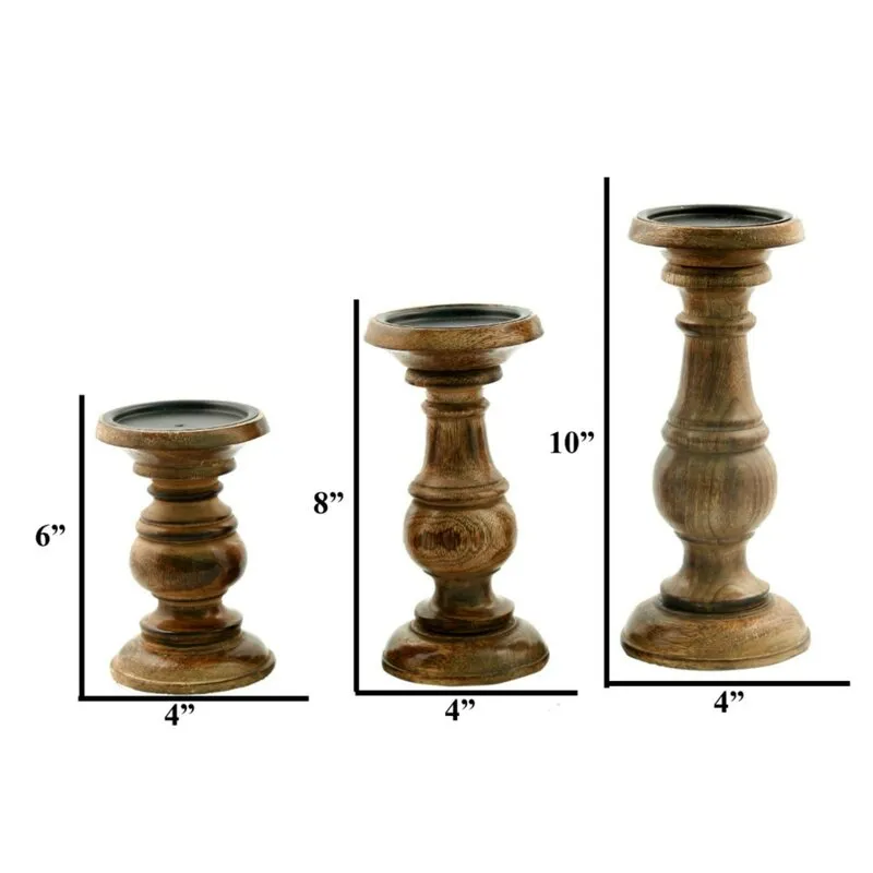 Southmo 3 Piece Wood Tabletop Candlestick Set